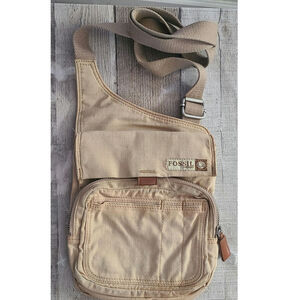 Fossil Beige Nylon Crossbody Utility Bag Adjustable Strap